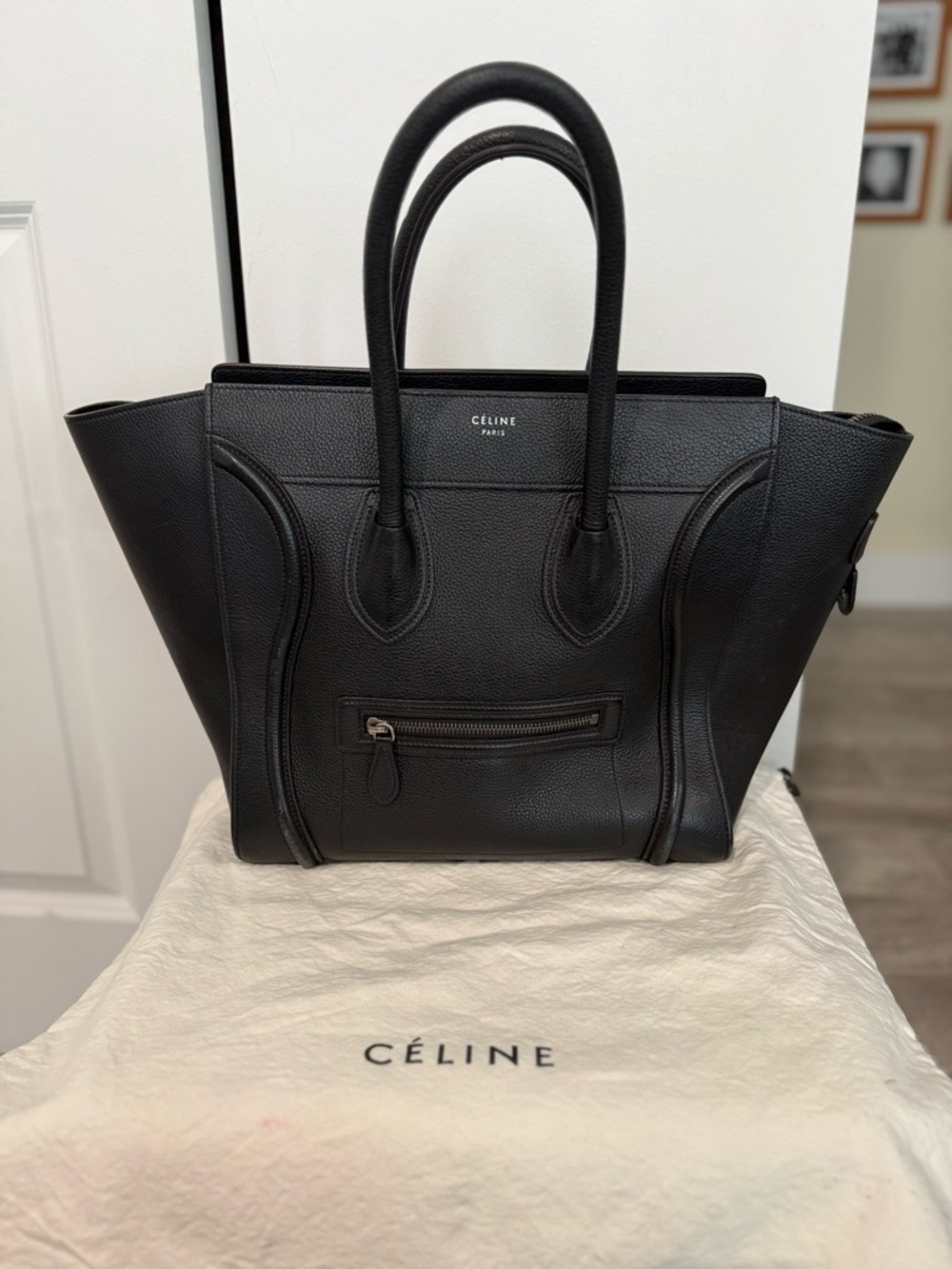 Celine drummed calfskin mini luggage black